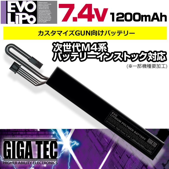 ライラクス EVOリポバッテリー 7.4V／1200mah ストックパイプインタイプ