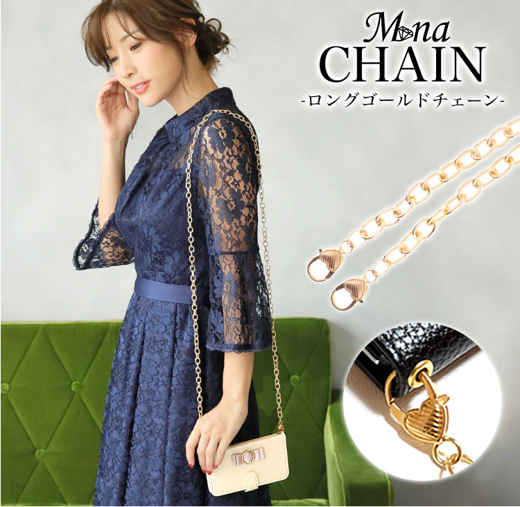 ゴールド  ロングストラップ チェーン 手帳型ケース スマホケース