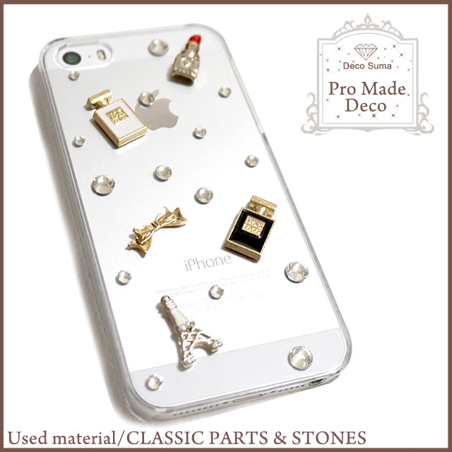 スマホケース ハードケース ハードカバー 香水 リボン りぼん エッフェル塔 口紅 コスメ クリアケース 