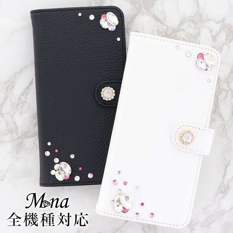 スマホケース 手帳型 カバー 手帳型ケース リボン シンプル クリスタル