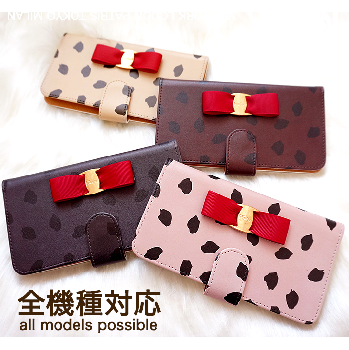 スマホケース 手帳型 カバー 手帳型ケース りぼん リボン  ヒョウ柄　豹柄 バックル アニマル