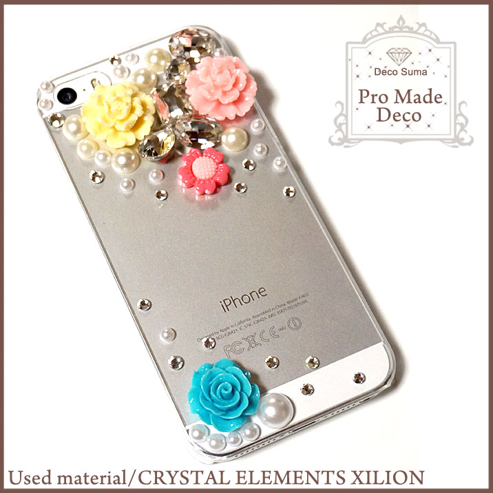スマホケース ハードケース ハードカバー クリスタル 花 フラワー 薔薇 バラ パール クリアケース 