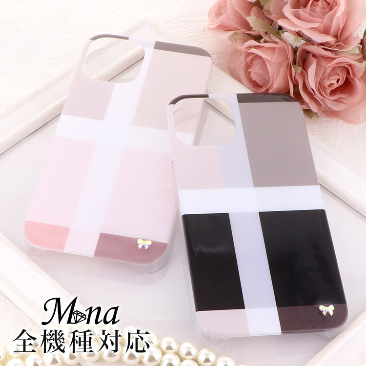 スマホケース ハードケース ハードカバー クリアケース チェック リボン ribbon パステルカラー