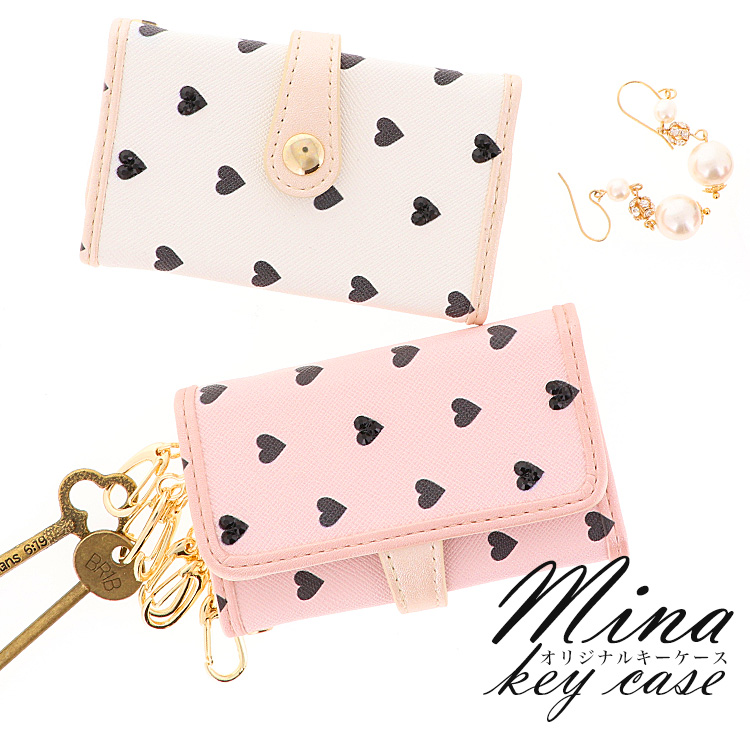 ブラックストーン ハート柄 キーケース 6連キーリング カードポケット