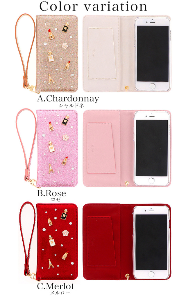 スマホケース 手帳型 カバー 手帳型ケース ベルトなし 香水 カメリア 口紅 エッフェル塔