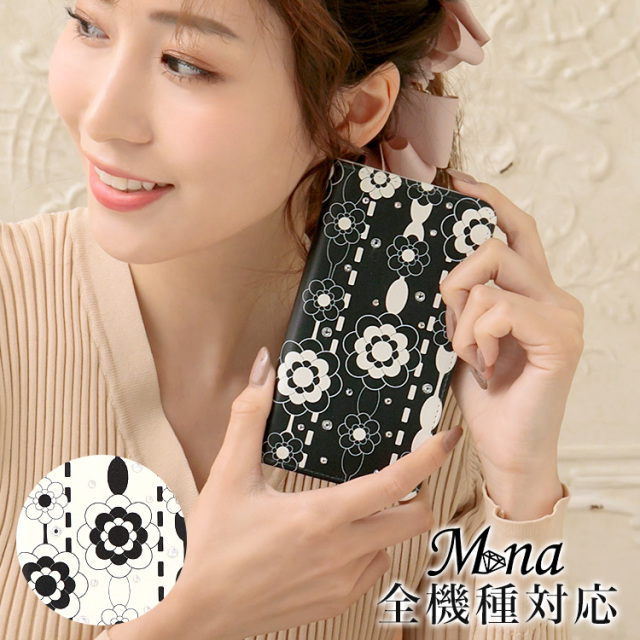 スマホケース 手帳型 カバー 手帳型ケース ベルトなし 花柄 カメリア ドット