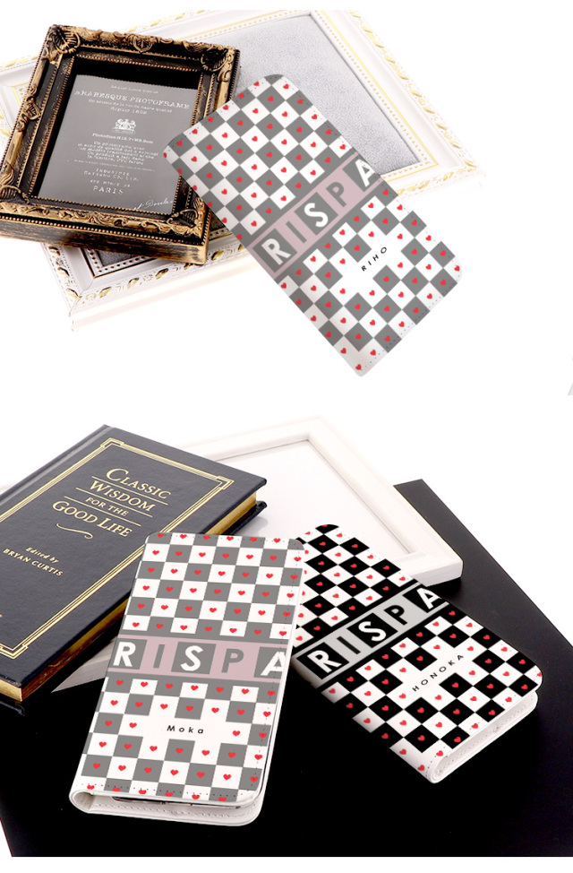 スマホケース 手帳型 カバー 手帳型ケース ベルトなし チェック 市松模様 ハート 名入れ