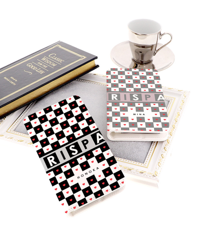 スマホケース 手帳型 カバー 手帳型ケース ベルトなし チェック 市松模様 ハート 名入れ