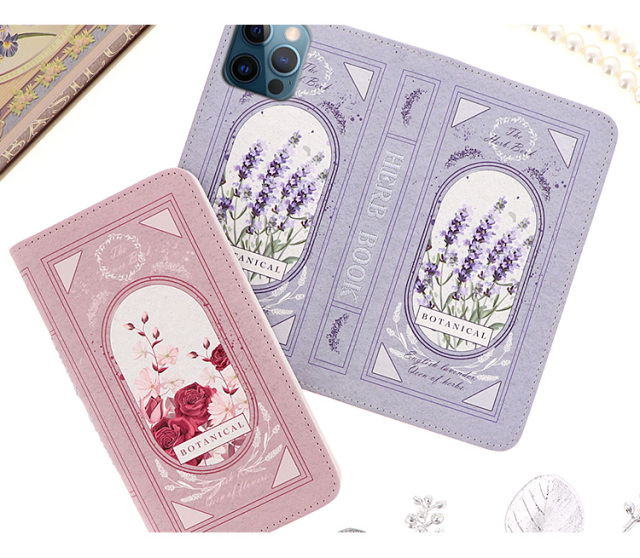 スマホケース 手帳型 カバー 手帳型ケース ベルトなし ボタニカル 植物 花 フラワー 洋書 刺繍