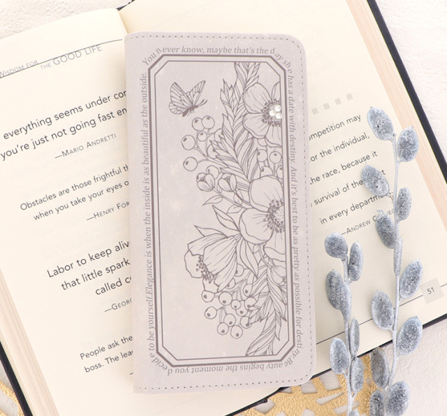 スマホケース 手帳型 カバー 手帳型ケース ベルトなし アンティーク レトロ 花 蝶