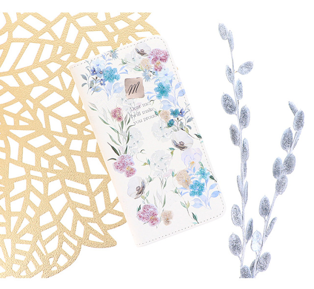 スマホケース 手帳型 カバー 手帳型ケース ベルトなし 花柄 フラワー flower ボタニカル 植物 イニシャル 名入れ