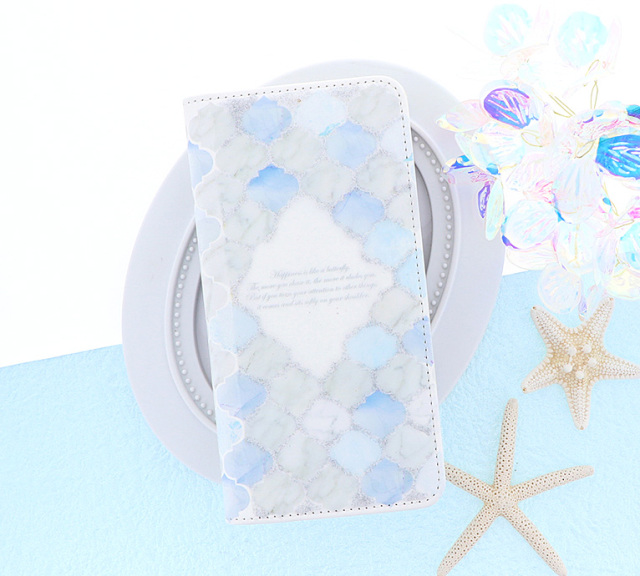 スマホケース 手帳型 カバー 手帳型ケース ベルトなし ダマスク柄 モロッカンタイル タイル 夏