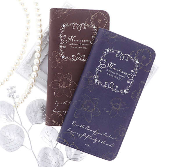 スマホケース 手帳型 カバー 手帳型ケース ベルトなし 花 花柄 flower フラワー スイセン 水仙 シック こっくりカラー