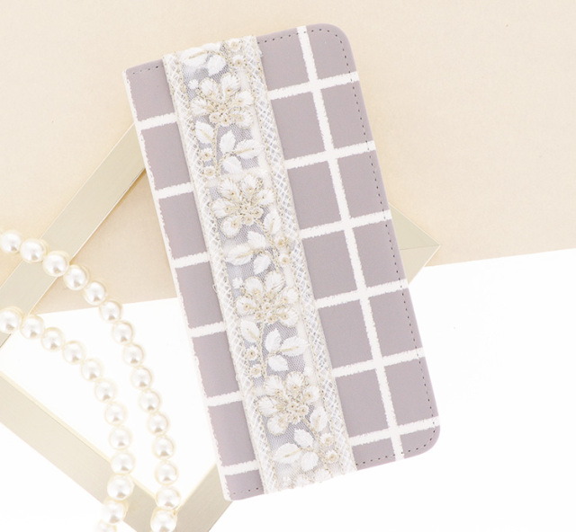 スマホケース 手帳型 カバー 手帳型ケース ベルトなし 刺繍 チェック柄 グラフチェック 格子