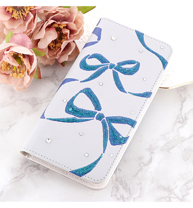スマホケース 手帳型 カバー 手帳型ケース ベルトなし リボン ストーン デコ キラキラ