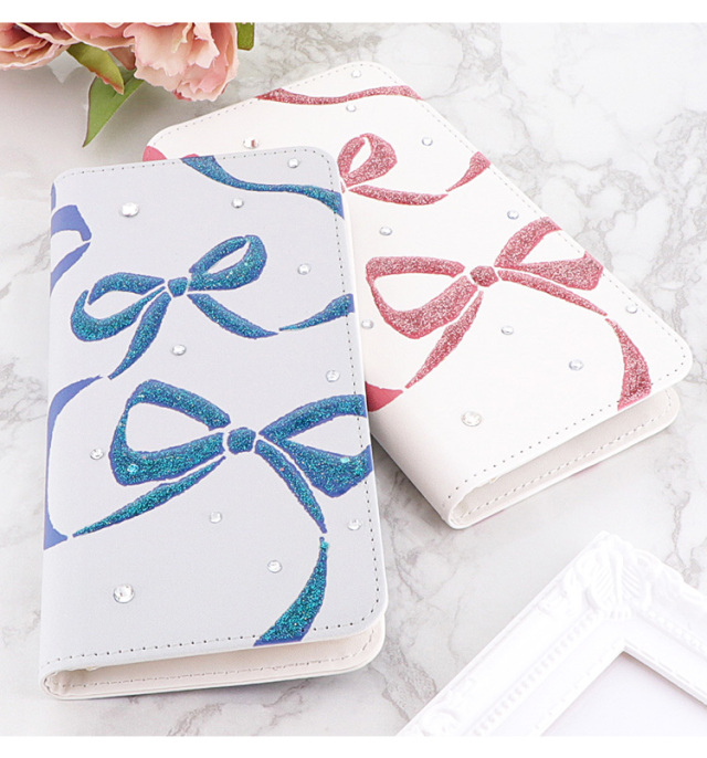 スマホケース 手帳型 カバー 手帳型ケース ベルトなし リボン ストーン デコ キラキラ