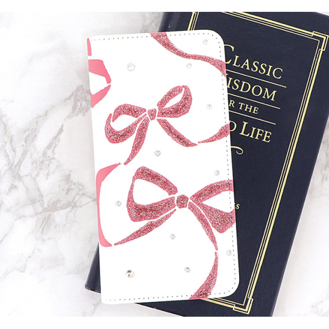 スマホケース 手帳型 カバー 手帳型ケース ベルトなし リボン ストーン デコ キラキラ