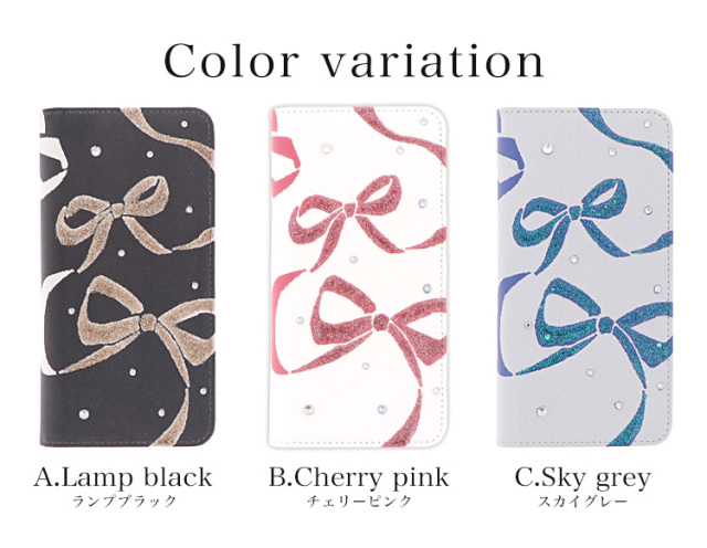 スマホケース 手帳型 カバー 手帳型ケース ベルトなし リボン ストーン デコ キラキラ