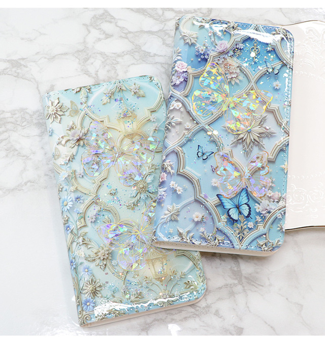 スマホケース 手帳型 カバー 手帳型ケース ベルトなし 花柄 バタフライ 蝶 ホログラム