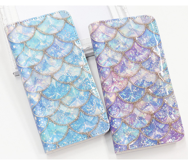 スマホケース 手帳型 カバー 手帳型ケース ベルトなし キラキラ ラメ ホログラム 海 マーメイド 鱗