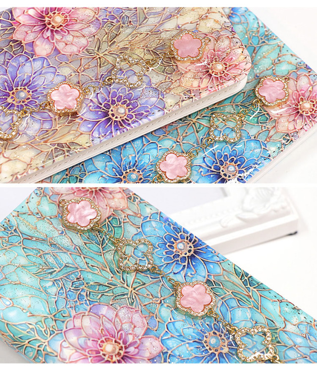 スマホケース 手帳型 カバー 手帳型ケース ベルトなし キラキラ ラメ チャーム 花柄 ステンドグラス 風