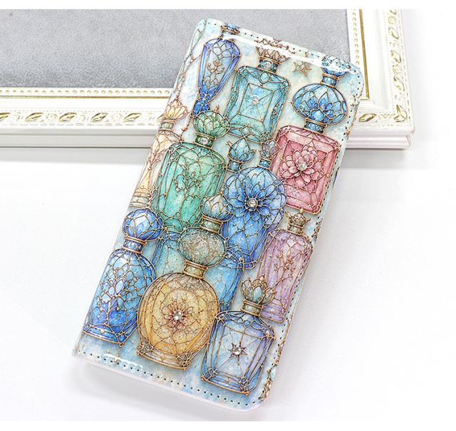 スマホケース 手帳型 カバー 手帳型ケース ベルトなし パフューム 香水 コスメ キラキラ ラメ チャーム