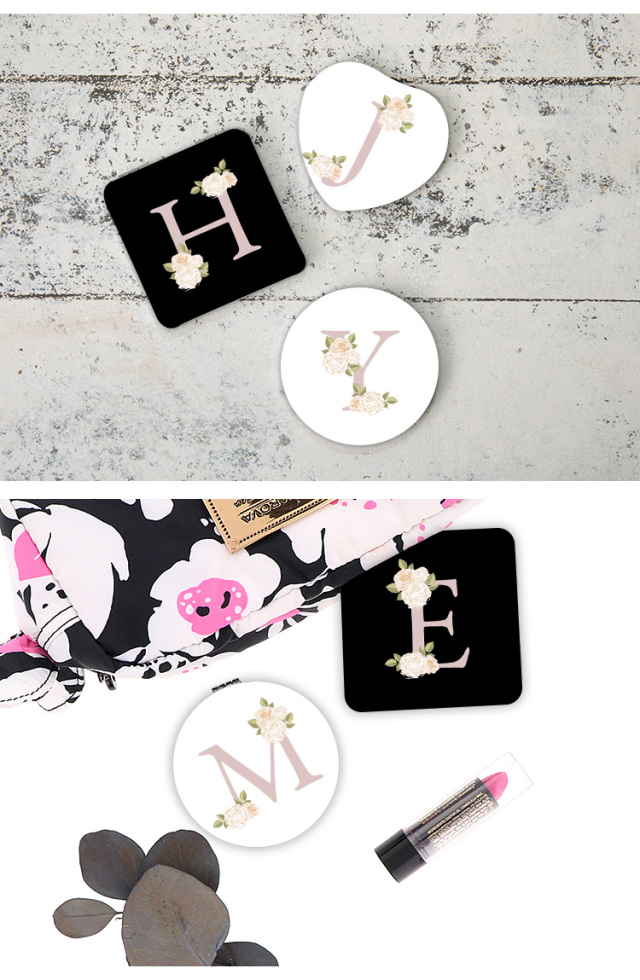 名入れ対応可 コンパクトミラー ミラー イニシャル アルファベット ミニ鏡 手鏡 拡大鏡 両面 携帯 おしゃれ かわいい 丸 かわいい オシャレ 手作り ギフト プレゼント コンパクト 上品 化粧直し