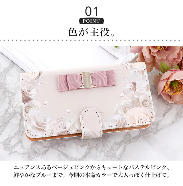 スマホケース 手帳型 カバー 手帳型ケース レース 花 春 カメリア バラ ローズ リボン