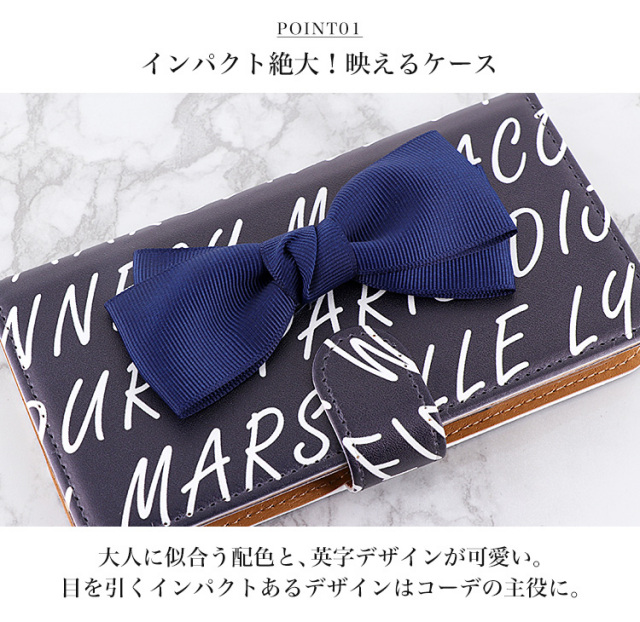 スマホケース 手帳型 カバー 手帳型ケース 英字 英語 リボン デコ