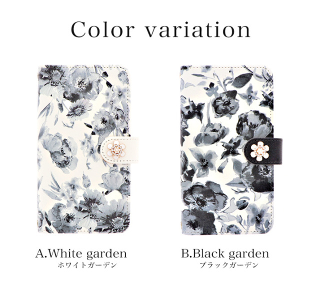 スマホケース 手帳型 カバー 手帳型ケース フラワー 花柄 モノクロ モノトーン シック