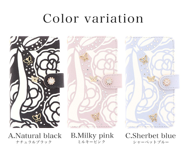 スマホケース 手帳型 カバー 手帳型ケース 花柄 フラワー カメリア りぼん リボン 蝶々 バタフライ