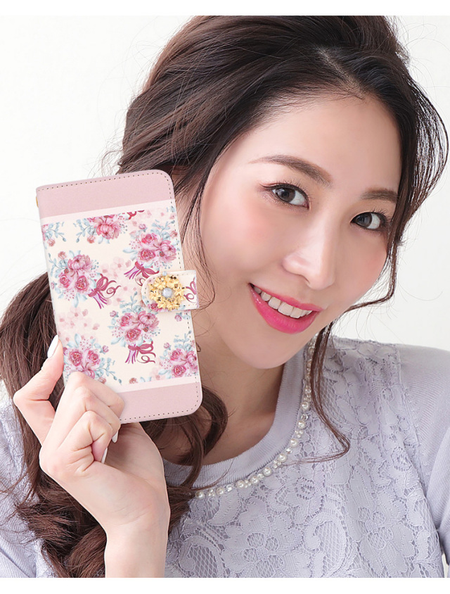 スマホケース 手帳型 カバー 手帳型ケース ロマンチック ブーケ 花柄 フラワー てんとう虫