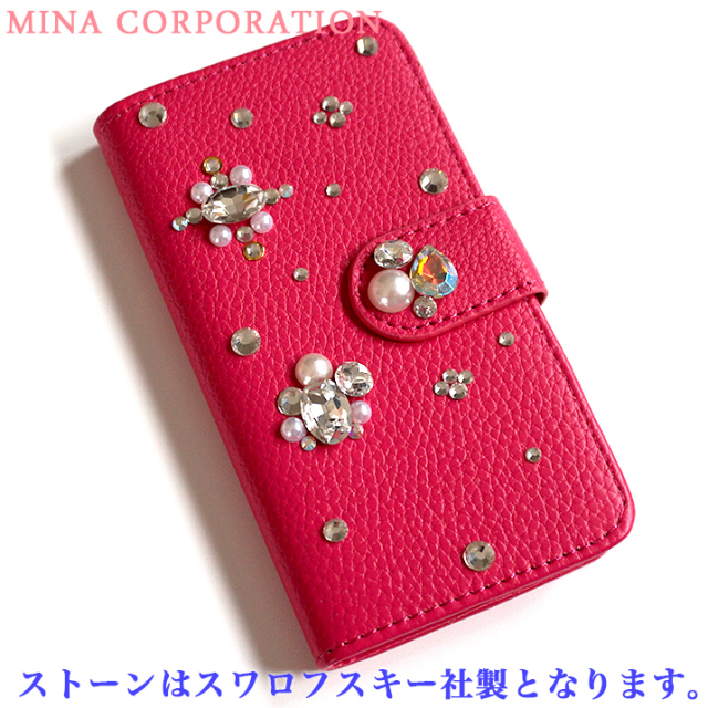 スマホケース 手帳型 カバー 手帳型ケース スワロフスキー クリスタル パール 