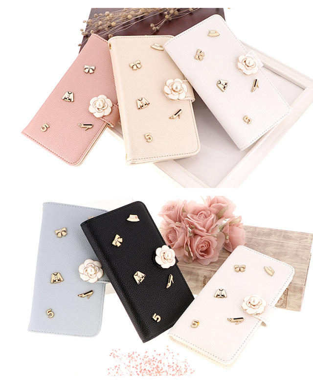 スマホケース 手帳型 カバー 手帳型ケース リボン パール ファッション 花 フラワー