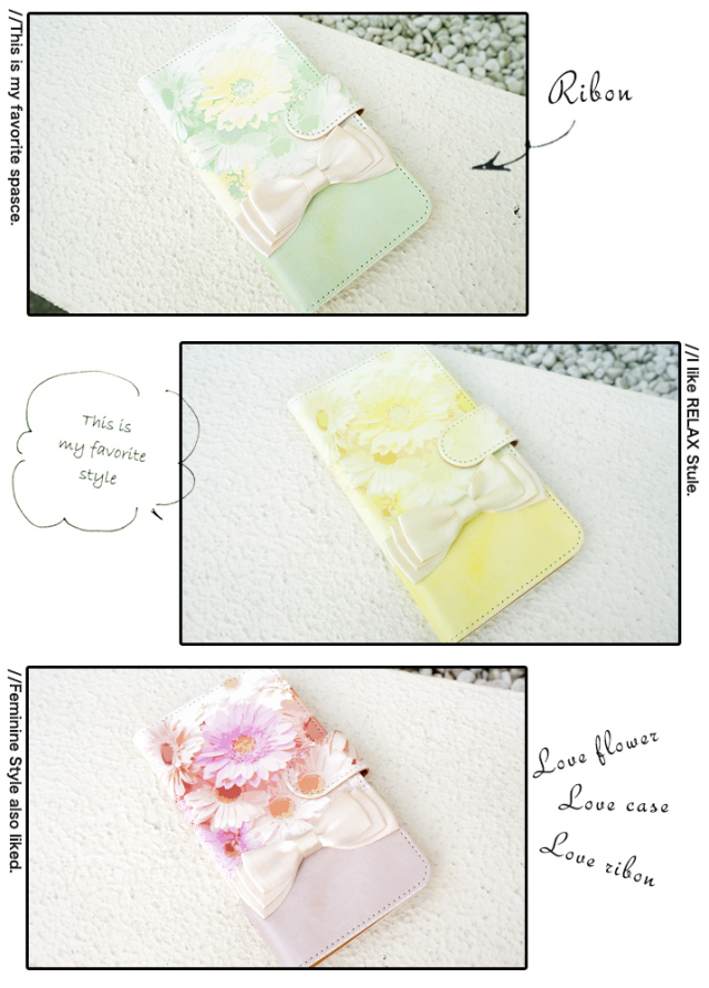 スマホケース 手帳型 カバー 手帳型ケース ガーベラ 花 フラワー 花柄 リボン りぼん