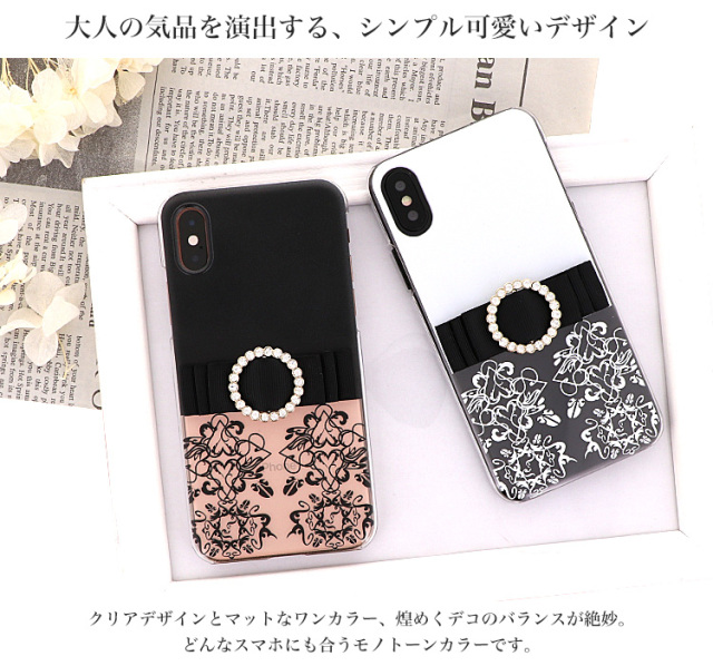 クリア ブラック ホワイト 花柄 リボン 全機種対応 スマホケース ハードケース ハードカバー クリアケース