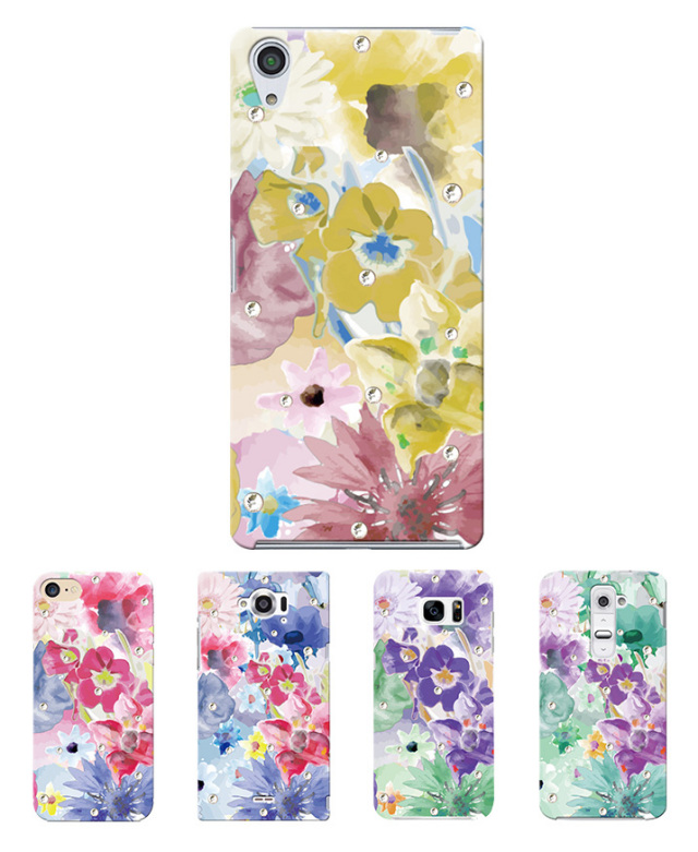 スマホケース ハードケース ハードカバー 花 フラワー 花柄 パステル 水彩 ビジュー クリアケース 