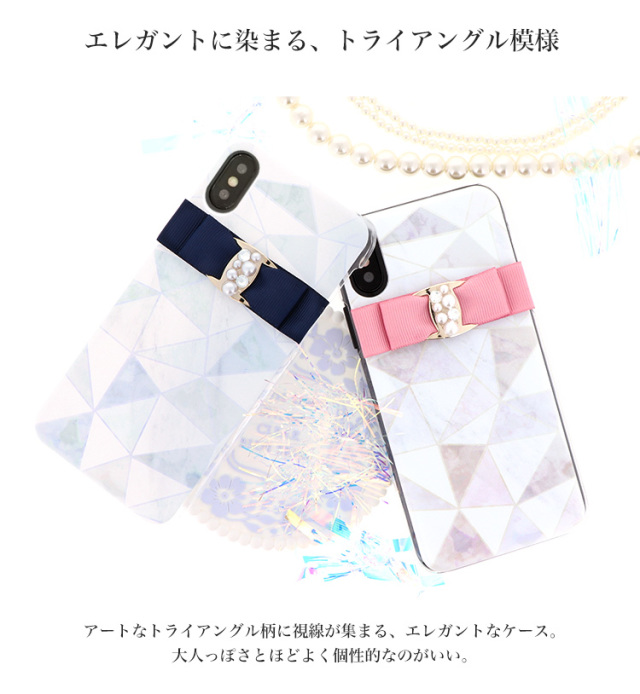 大理石 リボン 全機種対応 スマホケース ハードケース ハードカバー クリアケース