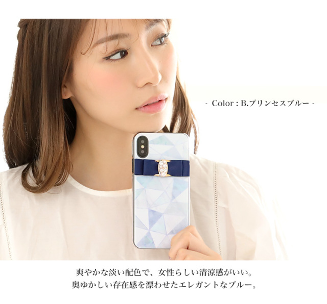 大理石 リボン 全機種対応 スマホケース ハードケース ハードカバー クリアケース