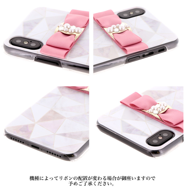 大理石 リボン 全機種対応 スマホケース ハードケース ハードカバー クリアケース