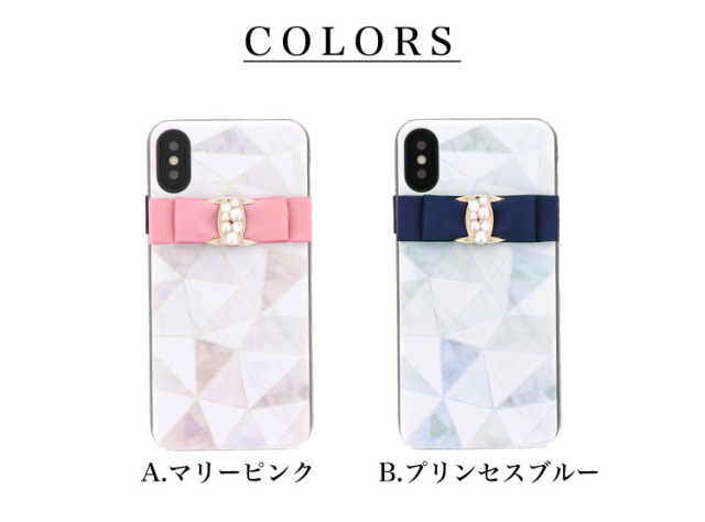 大理石 リボン 全機種対応 スマホケース ハードケース ハードカバー クリアケース