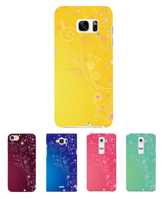 スマホケース ハードケース ハードカバー クリスタル 花 フラワー 花柄 パステル 水彩 ビジュー クリアケース