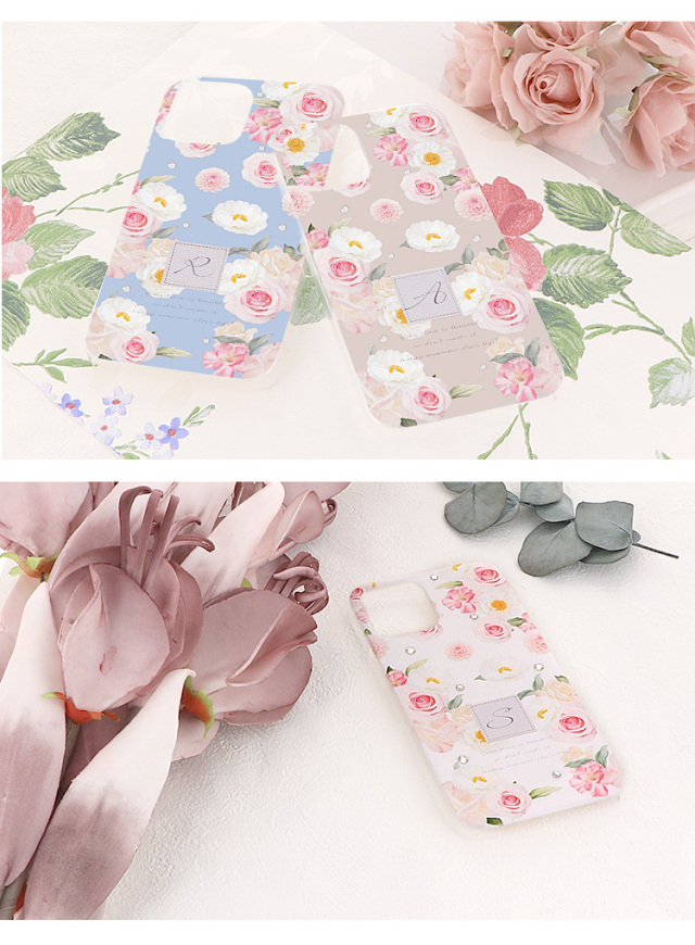 スマホケース ハードケース ハードカバー クリアケース 花柄 フラワー バラ 薔薇 クリスタル クリスタルデコ くすみカラー