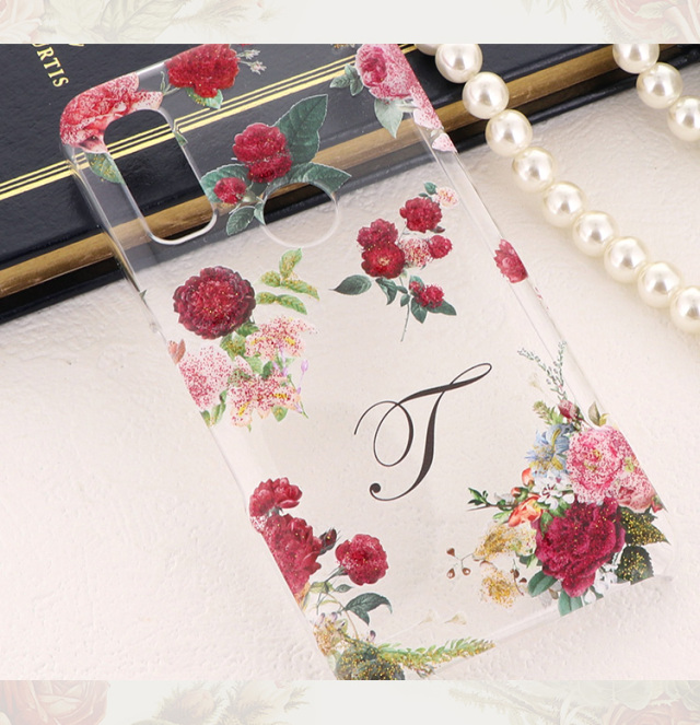 スマホケース ハードケース ハードカバー クリアケース 薔薇 バラ ゴージャス イニシャル