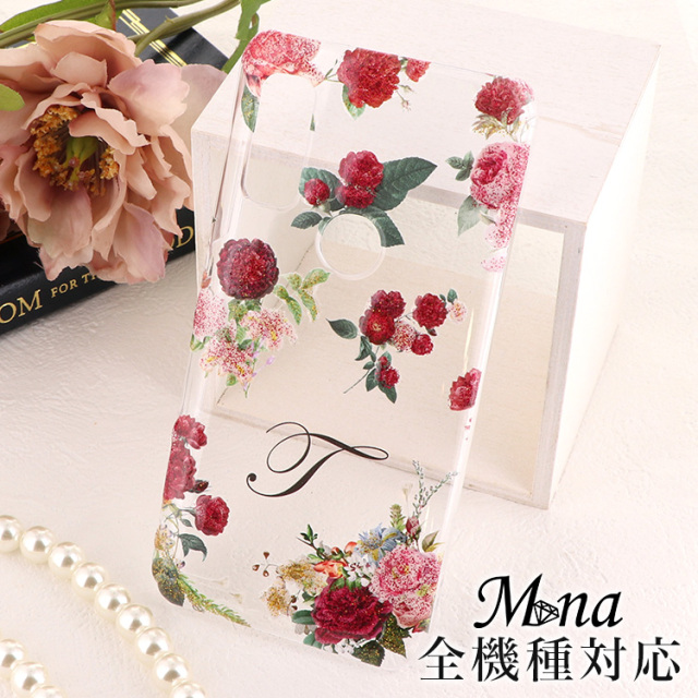 スマホケース ハードケース ハードカバー クリアケース 薔薇 バラ ゴージャス イニシャル