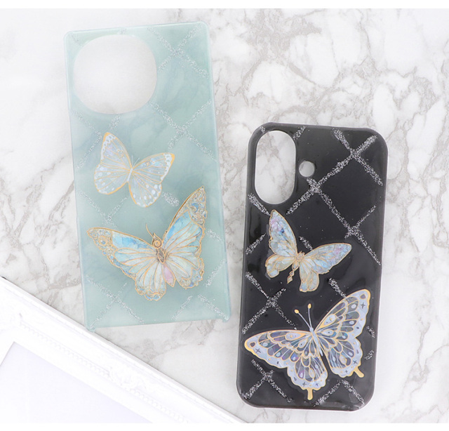 スマホケース ハードケース ハードカバー クリアケース 蝶 キラキラ ラメ ホログラム