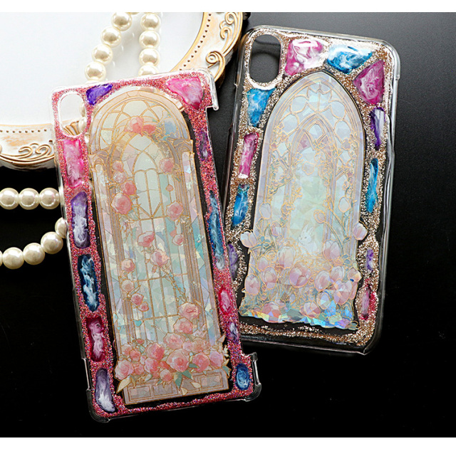 スマホケース ハードケース ハードカバー クリアケース ステンドグラス風 カラフル キラキラ ラメ