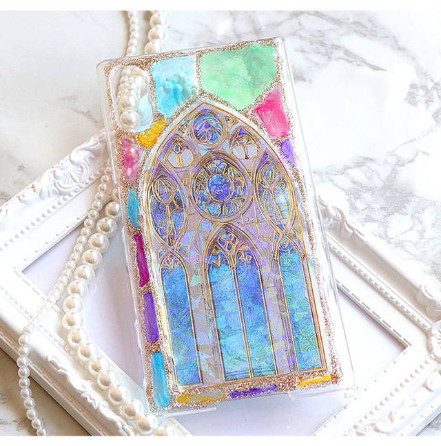 スマホケース ハードケース ハードカバー クリアケース ステンドグラス風 カラフル キラキラ ラメ