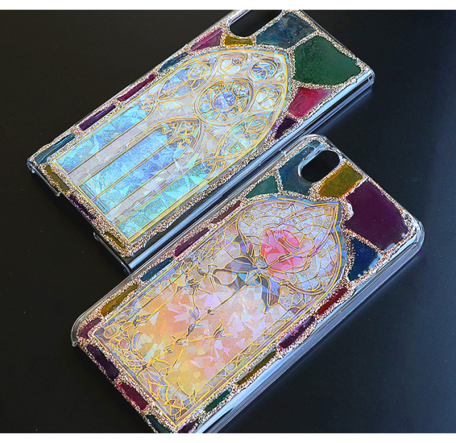 スマホケース ハードケース ハードカバー クリアケース ステンドグラス風 カラフル キラキラ ラメ