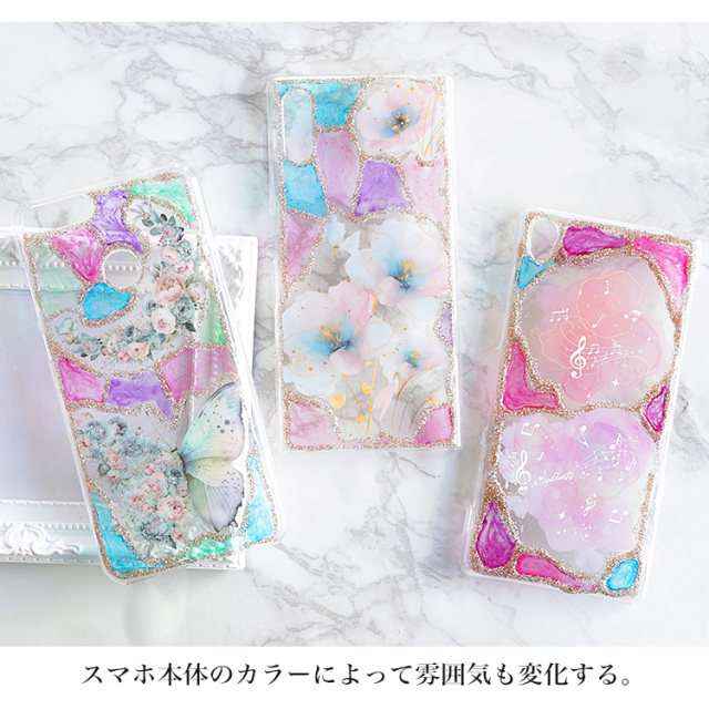 スマホケース ハードケース ハードカバー クリアケース 蝶 バタフライ 花 音符 ステンドグラス ラメ キラキラ